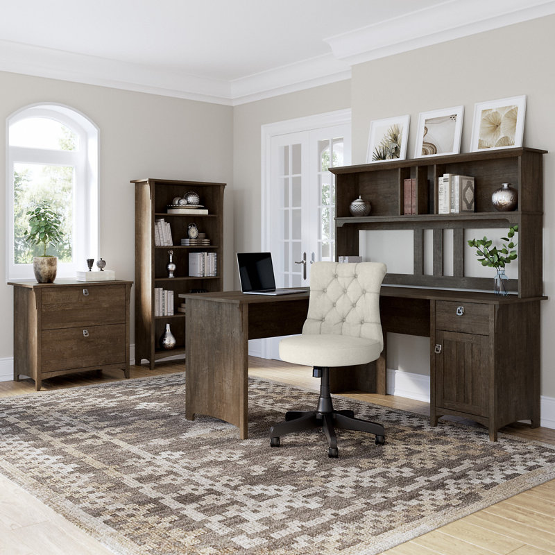 Lark Manor Pernell LShaped Executive Desk Office Set with Hutch & Reviews Wayfair Canada